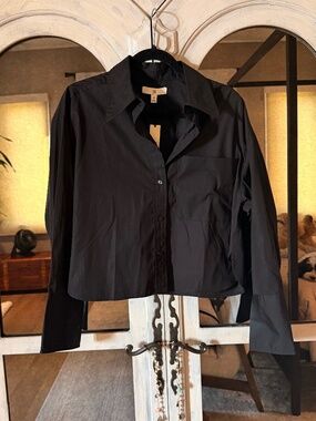 NWT Banana Republic Women's boxy cropped shirt, Black, Sz M